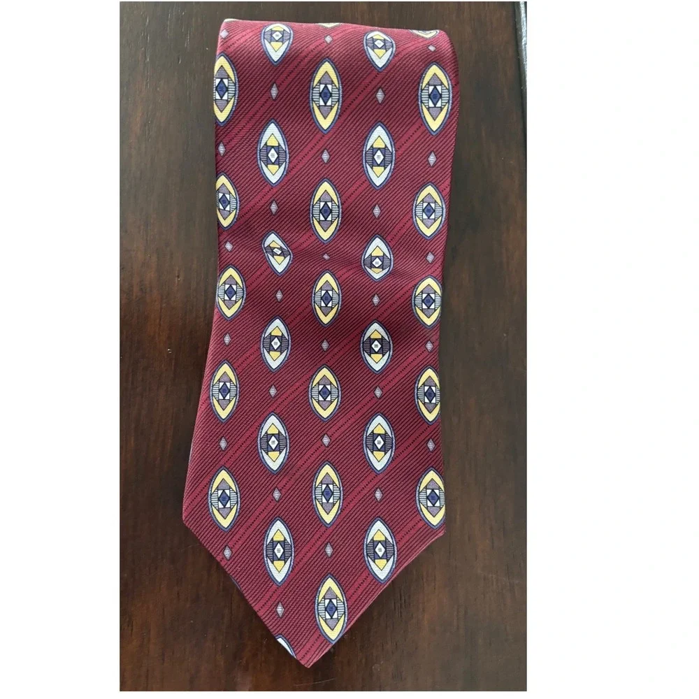 Parisian Signature Men's‎ Burgundy Necktie Geometric Pattern Silk Blend VTG 90's